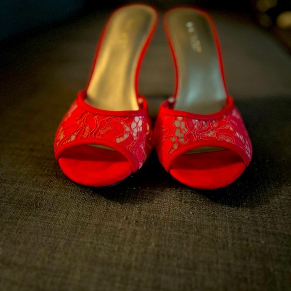 Sexy Red Lace Peep Toe Stiletto Heels | Nine West | Size 10 - Picture 2 of 3